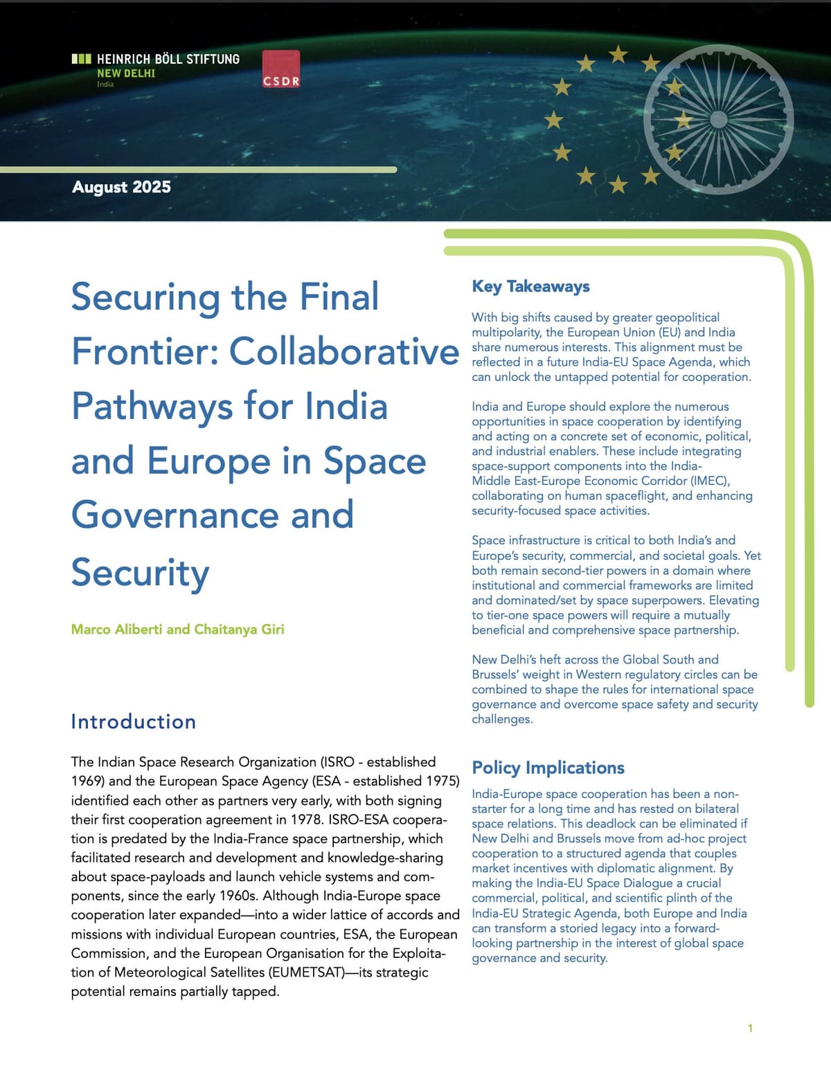 Securing the Final Frontier: Collaborative Pathways for India and Europe in Space Governance and Security.